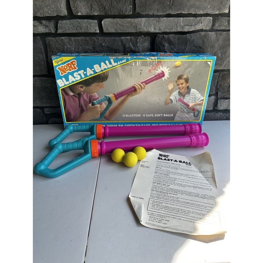 Vintage Nerf Blast A Ball Blaster Shooter Box 2 Launchers Parker Brothers 1980s